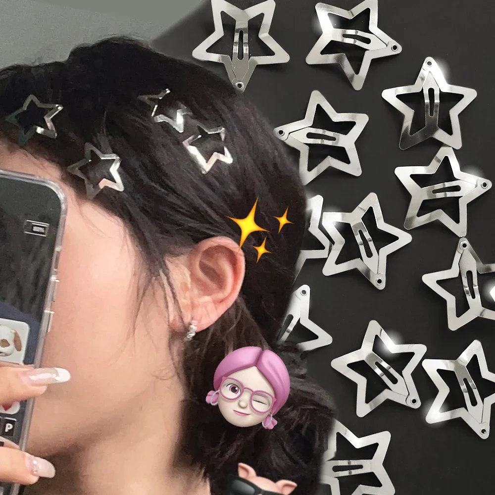 Top Trends: 2 / 10Pcs Silver Star Y2K BB Hair Clips Women Grils Cute Metal Star Side Barrettes Hair Grip Hair Accessories Headwear Shoppable Styles