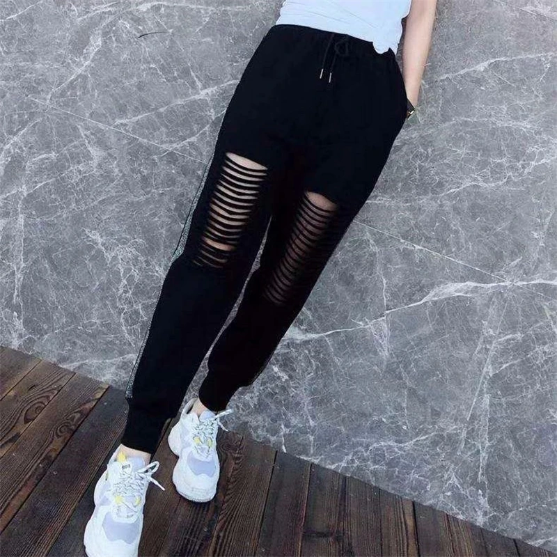 Top Trends: Women Summer Trendy Hollow Bright Silk Casual Streetwear Harem Pants Female Black Loose Sports Joggers Sweatpants Y2K Pantalones Shoppable Styles