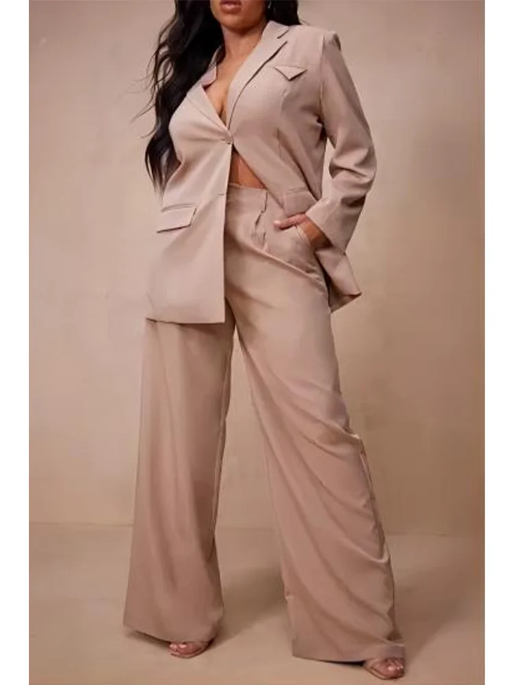 Top Trends: 2024 Plus Size Jacket Blazer Casual Wide Leg Pants Two Piece Elegant Women&#039;s Pants Set Office Outfits Business Clothing Shoppable Styles