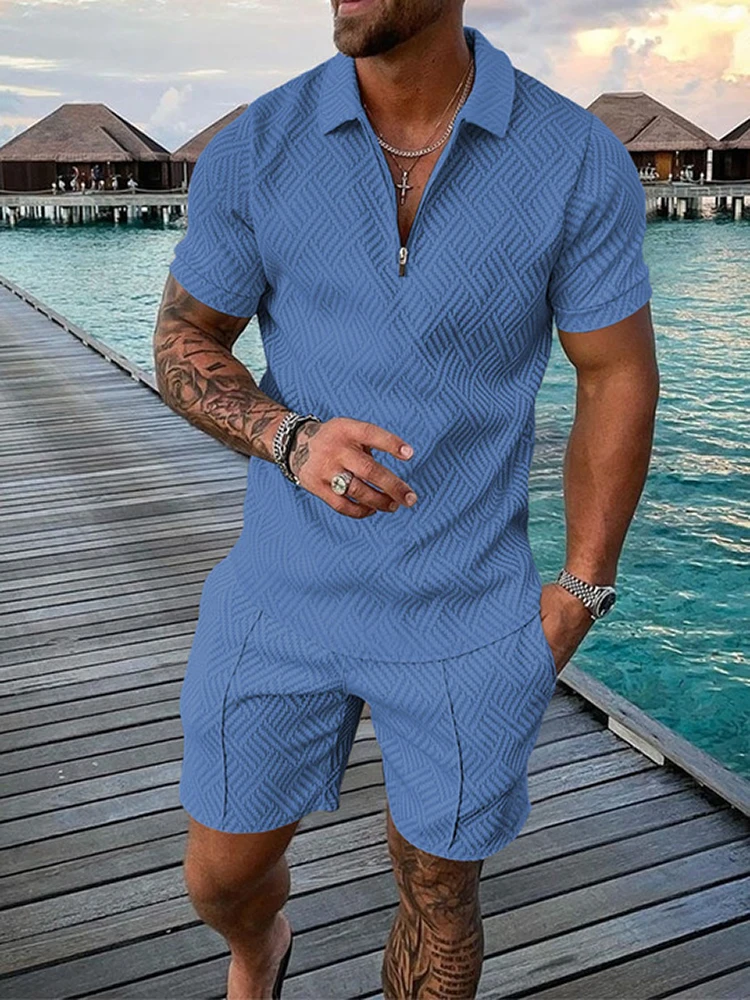 Top Trends: 2023 New Summer Men&#039;s Shorts Set Short Sleeve Zip Polo Shirt Street T-shirt Two Piece Casual Sportswear Shoppable Styles