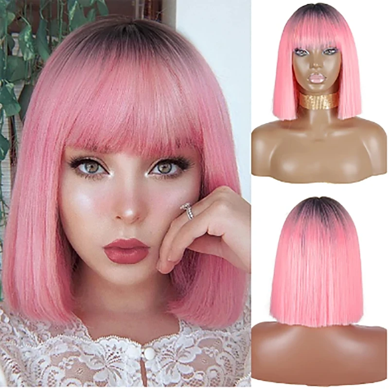 Top Trends: HAIRJOY Synthetic Hair Short Straight Bob Wig Neat Bang Pink Ombre Red Brown Blue Wigs For Women Shoppable Styles