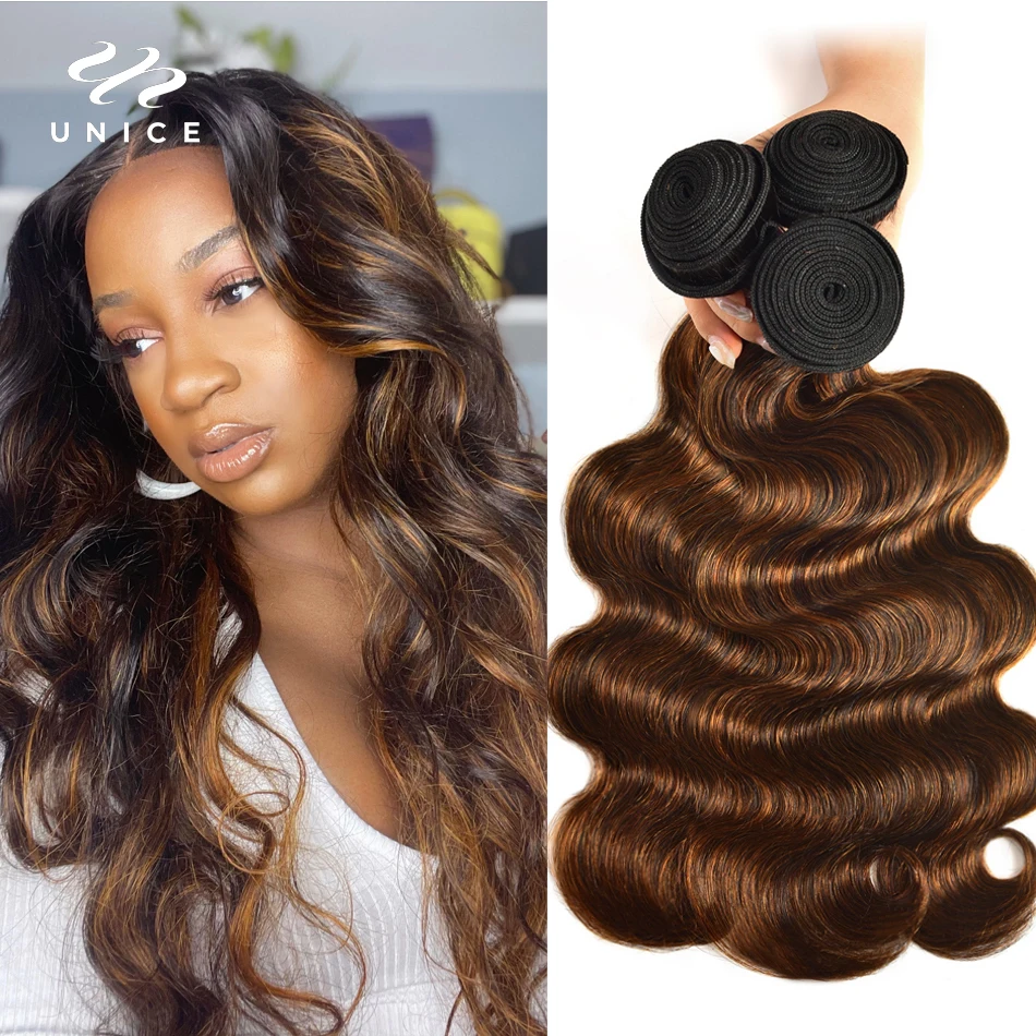 Top Trends: Unice Caramel Highlight Human Hair Straight Bundles 3pcs Brazilian Hair Body Wave Bundles 100% Human Hair Extension 8-30inches Shoppable Styles - Image 2