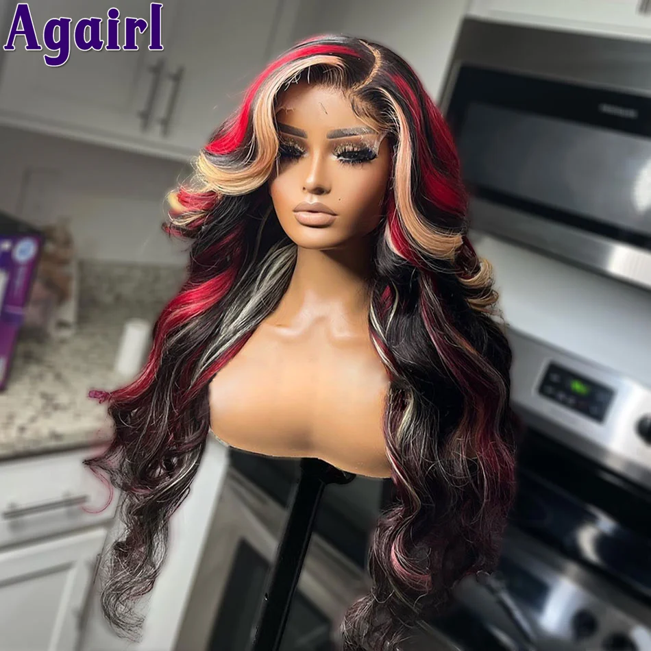 Top Trends: 180% Transparent 13X6 13X4 Multi Color Highlight Red With Blonde Indian Virgin Body Wave Lace Frontal Wigs Human Hair For Women Shoppable Styles