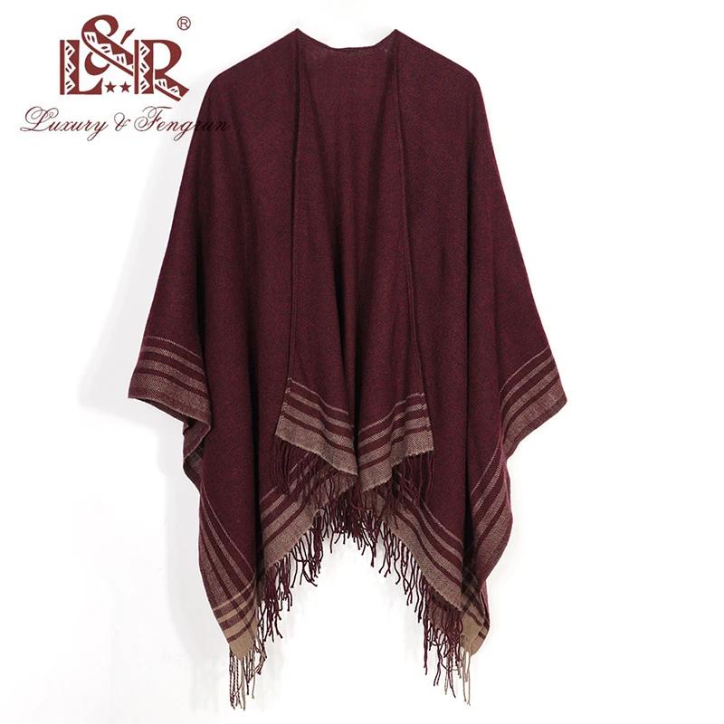 Top Trends: Fashion Stole Real Wool Knitted Poncho Wraps Pashmina Women Winter Scarf Striped Tassel Sweater Warm Shawl Scarves For Ladies Shoppable Styles