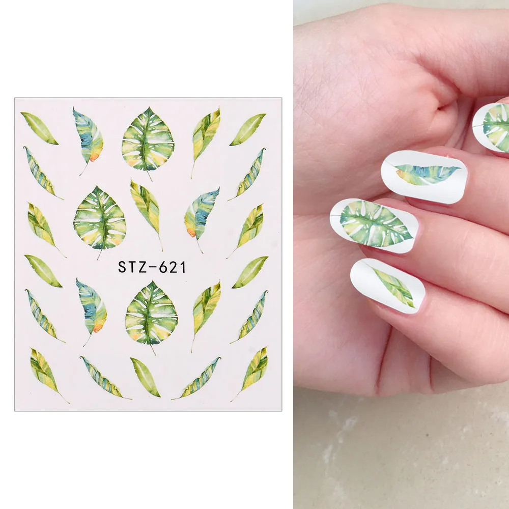 Top Trends: 1 / 4 Pcs Simple Green Theme Nail Water Decal Stickers Summer DIY Slider For Manicuring Watercolor Flower Leaf Nail Art Watermark Shoppable Styles - Image 3