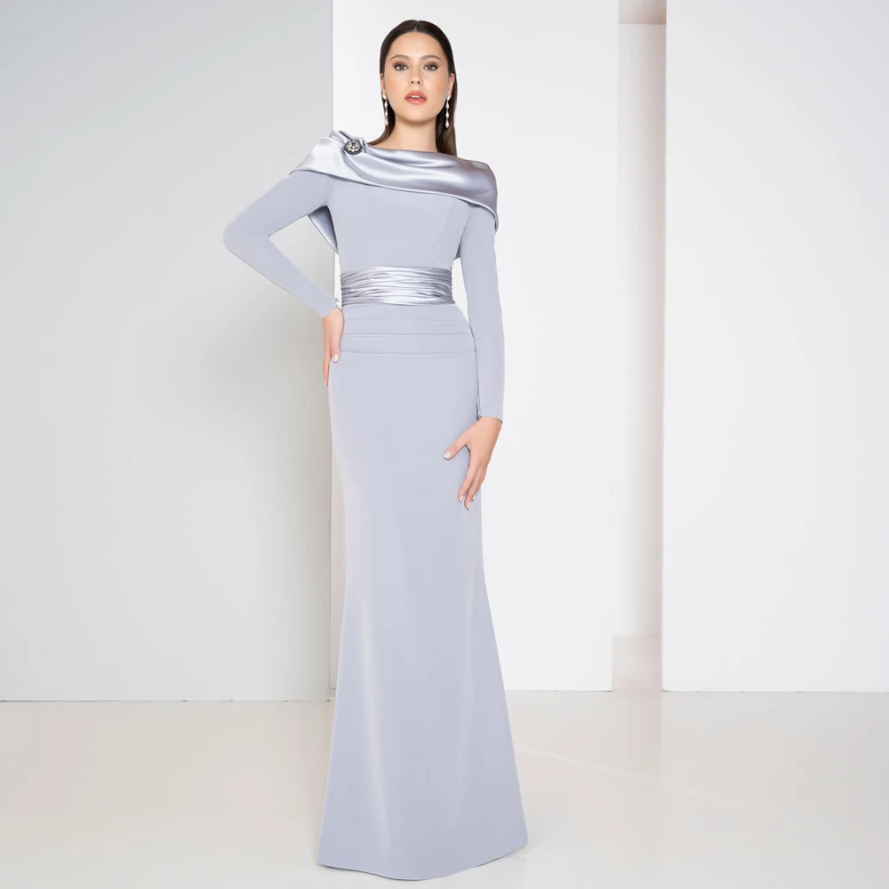 Top Trends: Simple Mother Of The Bride Dresses Boat Neck Long Sleeves Wedding Party Gowns Pleat Mermaid Floor Length 2023 فساتين السهرة Shoppable Styles