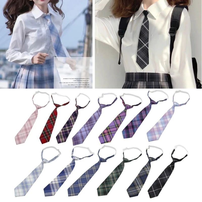 Top Trends: Lazy JK Ties Women Plaid Slim Cute Necktie Plaid Uniform School Student Neckties For Boy Girl Japanese Cosplay Neckwear 264E Shoppable Styles