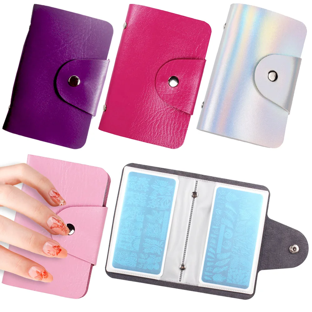 Top Trends: Nail Art Stamp Plate Organizer Pink / Purple / Red 20Slots Stamping Plates Holder Storage Bag Durable PU Leather Cases Stamp Bag Shoppable Styles