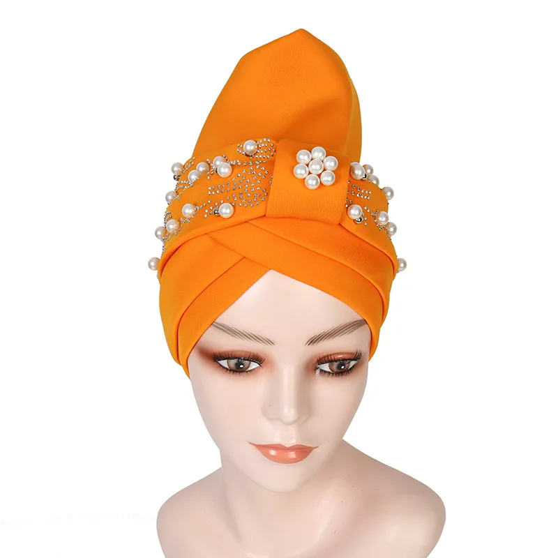 Top Trends: Pearls Beading African Turban Cap Auto Gele Headtie Nigerian Wedding Geles Female Head Wraps Muslim Headscarf Hijab Bonnet Shoppable Styles - Image 6