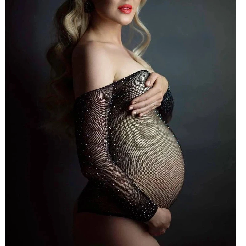 Top Trends: Sexy Shine Sexy Lace Dresses Maternity Photography Props Black Grid Gown Pregnant Women Clothes Pregnancy Photo Shoot Shoppable Styles