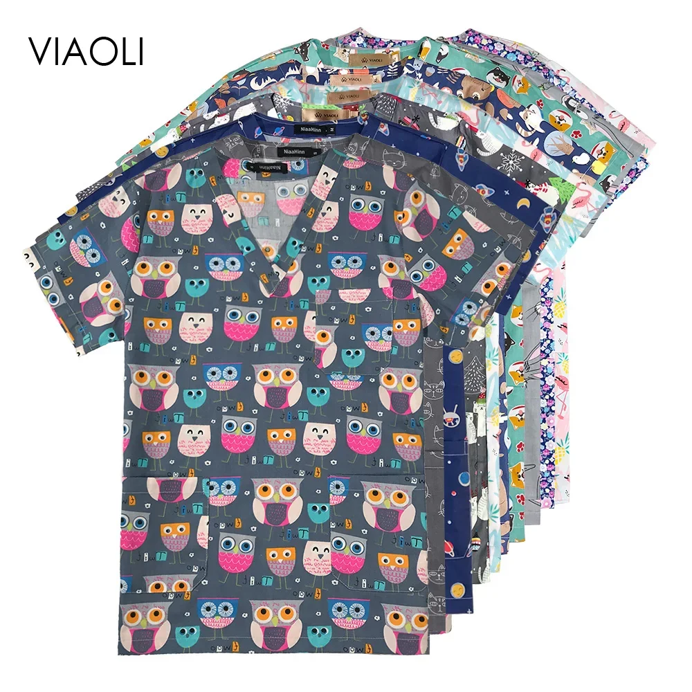 Top Trends: High Cartoon Print Surgical Uniforms Pharmacy Hospital Nurse Scrubs Tops Breathable Beauty Salon Dentistry Pet Doctor Overalls Shoppable Styles