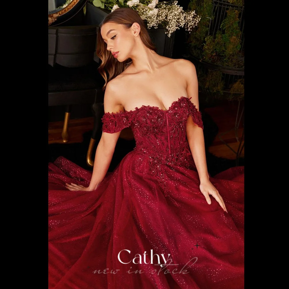 Top Trends: Cathy Princess فساتين السهرة Sexy Off Shoulder Prom Dress 2023 Shiny Lace Embroid Party Dresses Sweet A-line Vestidos De Noche Shoppable Styles