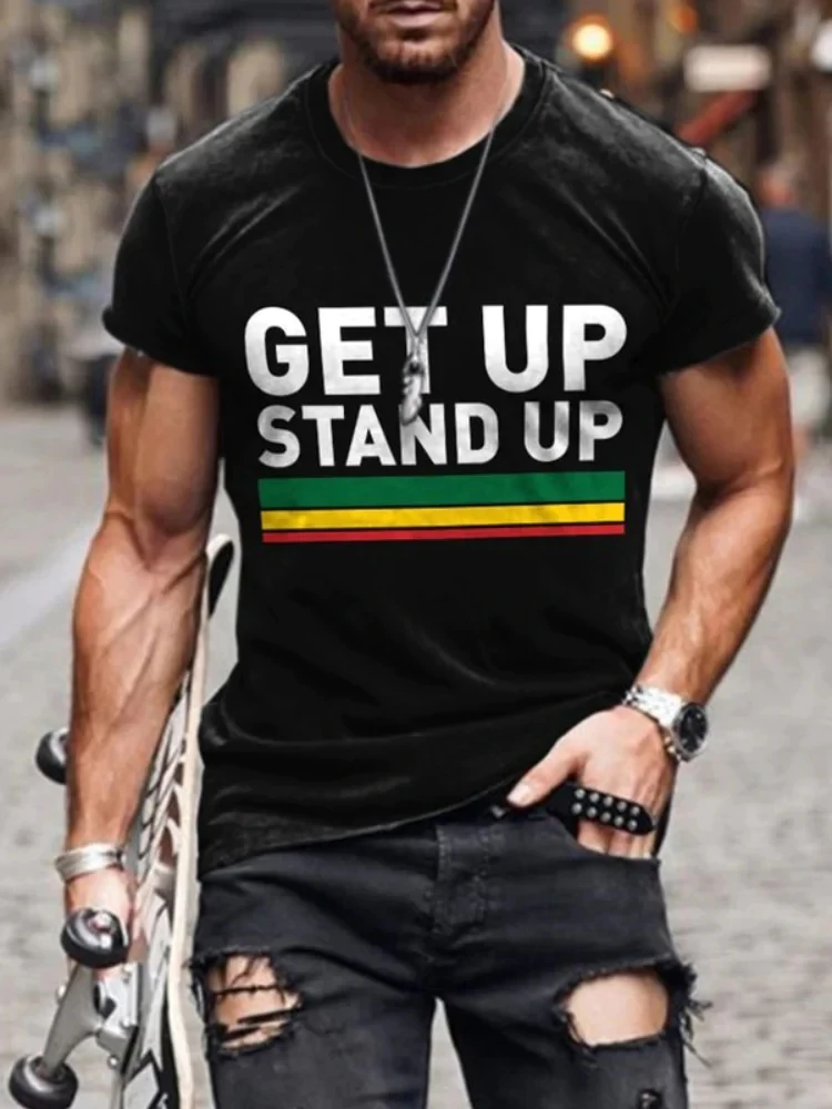 Top Trends: 2023 Summer Men's Printed Casual Crew Neck Short Sleeve T-Shirt Reggae Rasta Get Up Stand Up 3D Printed T Shirt Shoppable Styles