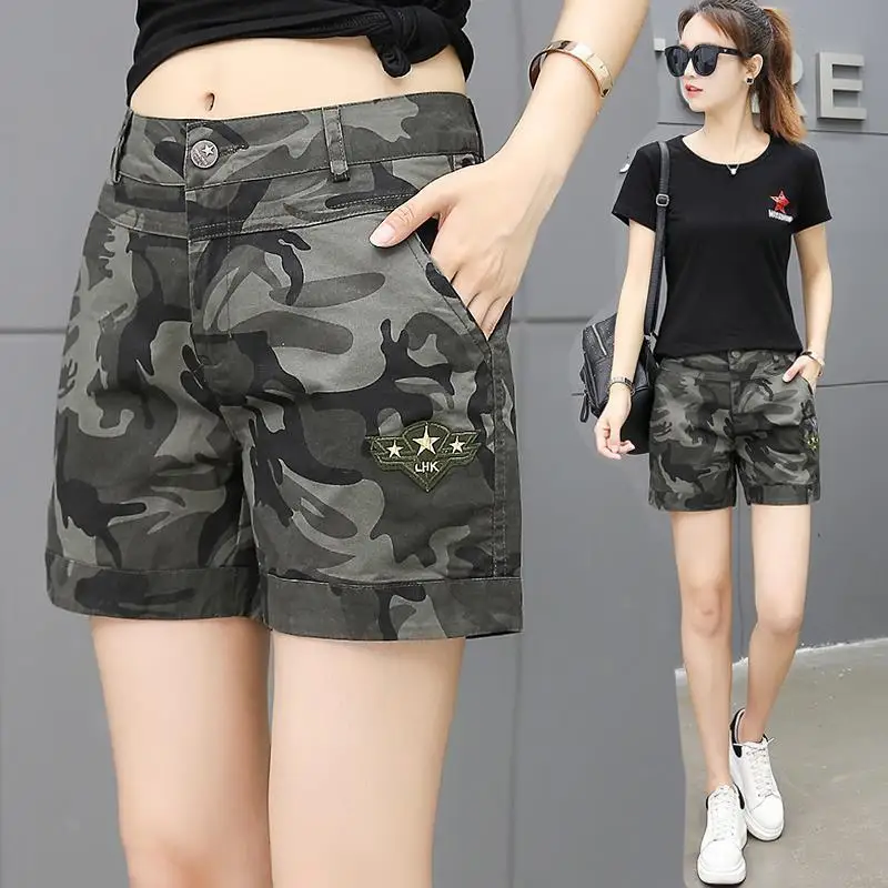 Top Trends: Streetwear Fashion Women Camouflage Shorts Korean Summer New Bottoms Vintage High Waist Big Size Slim Straight Casual Hot Pants Shoppable Styles - Image 2