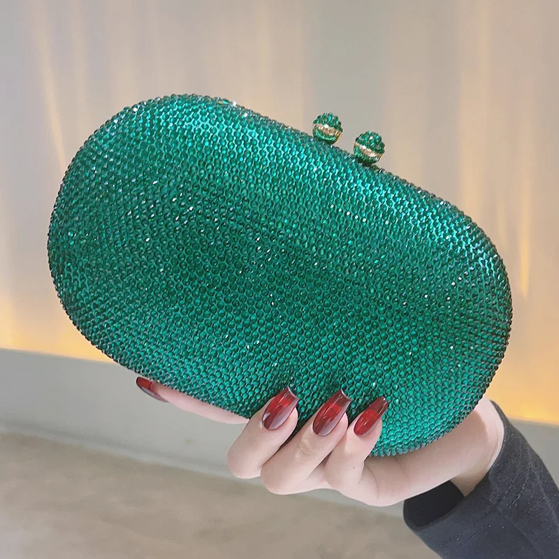 Top Trends: Green Crystal Clutch Oval Egg Shape Formal Cocktail Reception Hands Clutch Dazzling Women Prom Party Clutches Stone Bags Diamond Shoppable Styles