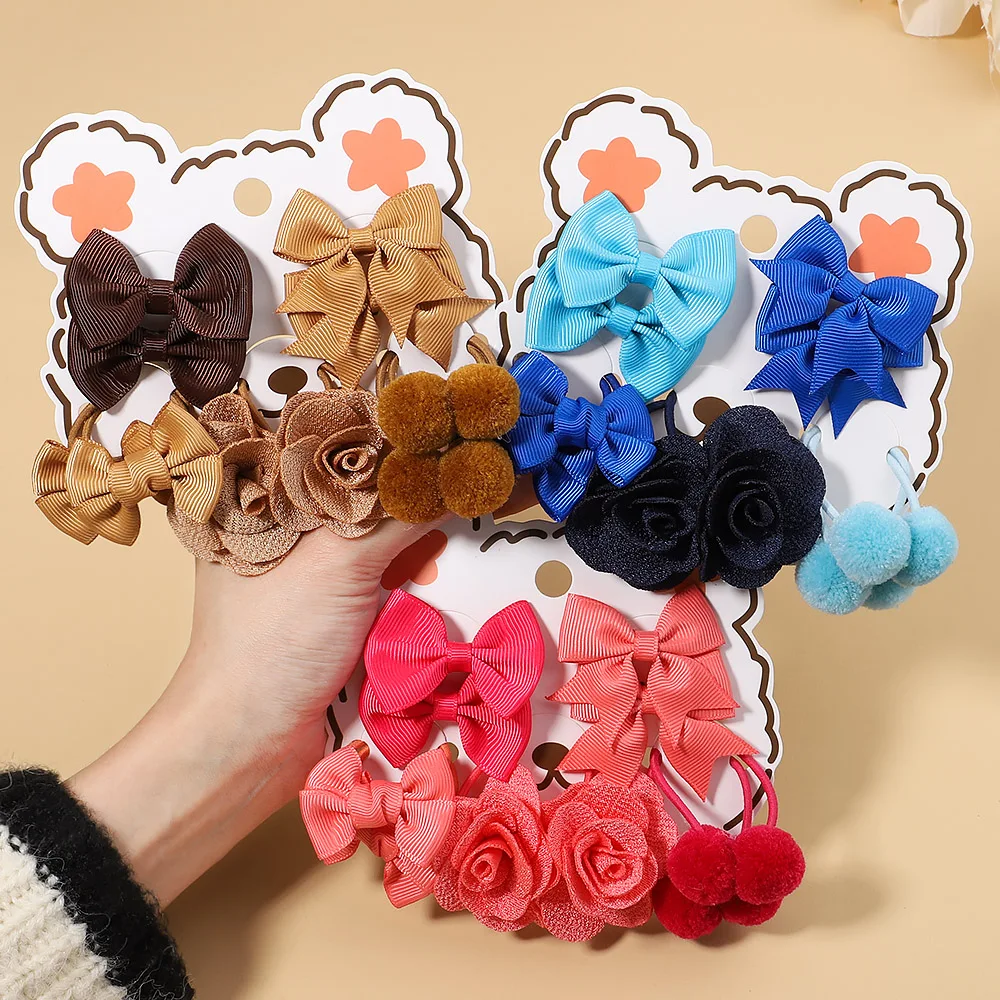 Top Trends: 10Pcs / Set Girl Cute Flower Bow Scrunchies Rubber Bands Children Sweet Hair Bands Hair Tie Kid Hair Accessories Baby Holiday Gift Shoppable Styles