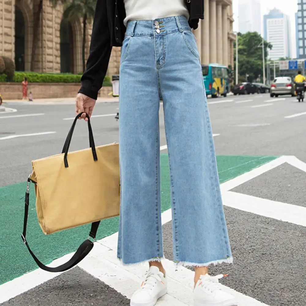 Top Trends: Pants Straight Casual Trousers Wide Leg Loose Women High Waist Denim Jeans For Women Ninth Denim Trousers Lady Clothing Shoppable Styles