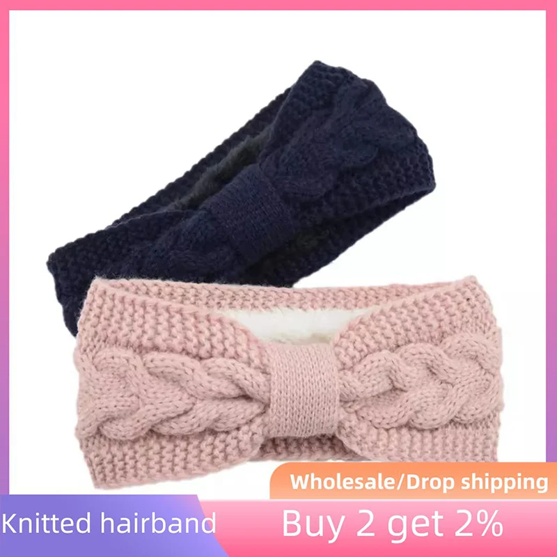 Top Trends: Bowknot Knitting Wide Headband For Women Autumn Winter Warm Headband Solid Color Elastic Headwear Plush Soft Turban Ear Warmer Shoppable Styles