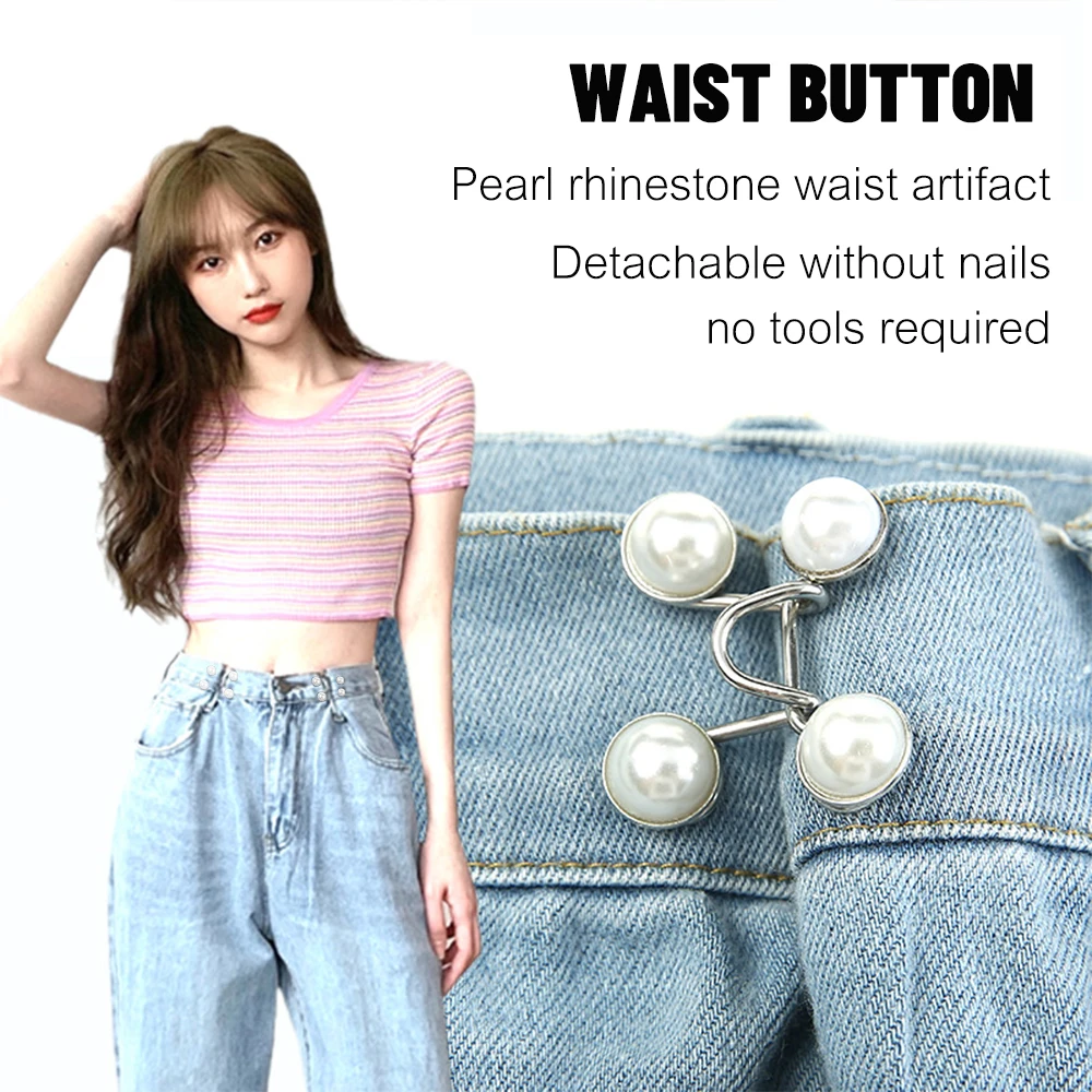 Top Trends: Pearl Rhinestone Jeans Button Pins Pants Snap Fastener Adjustable Tightener Waist Buckle DIY Clothing Jeans Sewing-free Buttons Shoppable Styles - Image 4