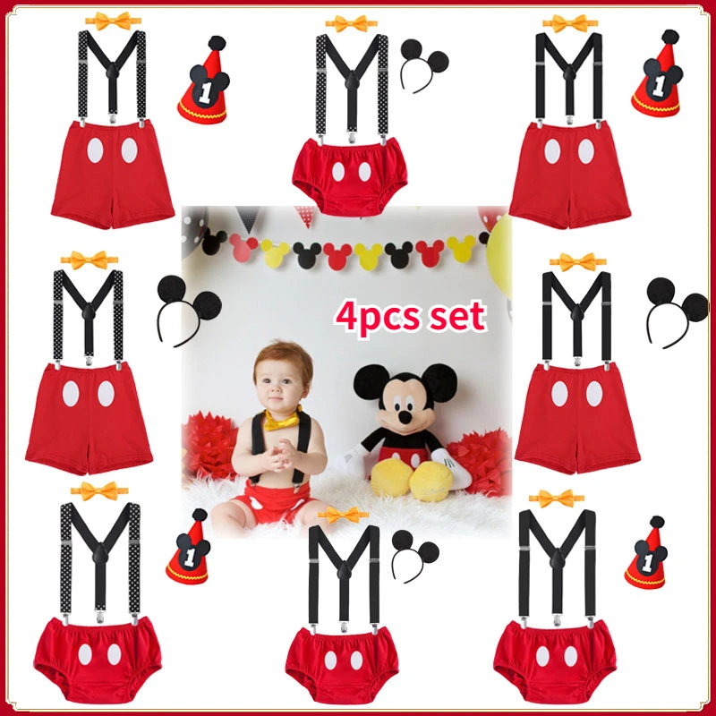 Top Trends: Baby Cash Outfit Infant Mickey Cosplay Costume 1st Birthday Party Suspenders+ shorts+ bowtie+ cap Newborn Photograph PP Pants Set Shoppable Styles