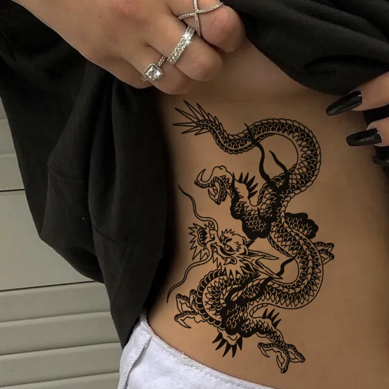 Top Trends: Waterproof Temporary Tattoo Sticker Japanese Style Black White Flame Dragon Body Art Fake Tattoo Flash Tattoo Arm Female Male Shoppable Styles