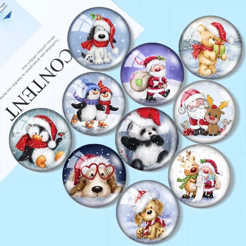 Top Trends: Christmas Cute Bear Dog Penguin Panda Santa Claus 10pcs 12mm / 16mm / 25mm Round Photo Glass Cabochon Demo Flat Back Making Findings Shoppable Styles