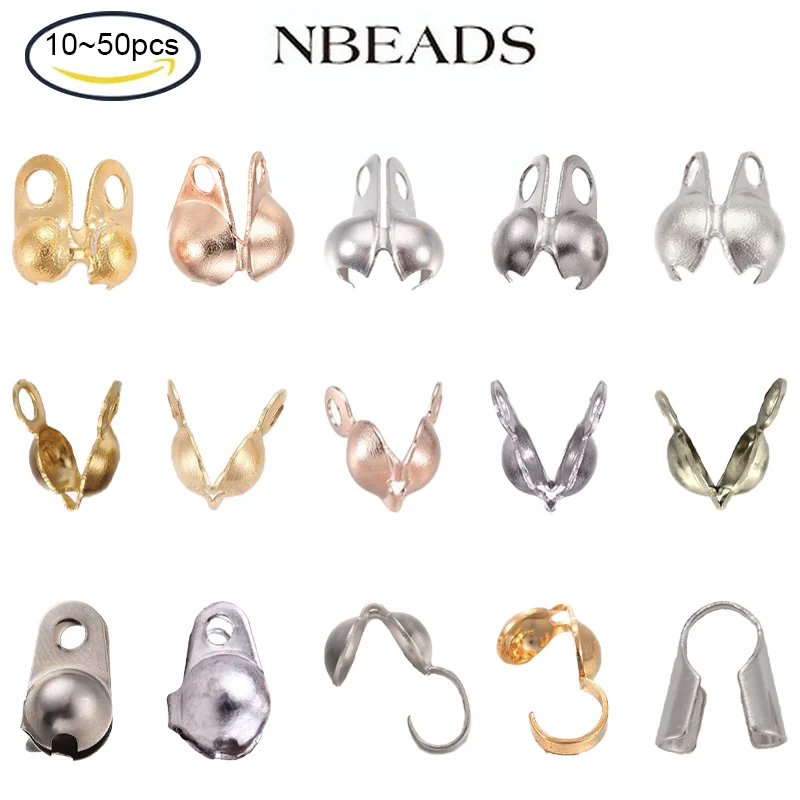 Top Trends: 10-50PC Stainless Steel Ends Open Clamshell Knot Covers Fold-Over Bead Tips For Knots Crimp Findings Jewelry Making Shoppable Styles