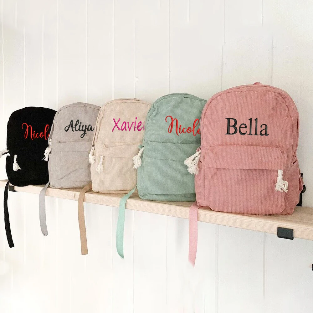 Top Trends: Personalized Embroidery Name Corduroy Backpack Customization Your Name Big Book Bag Unique Perfect Gift For Young Children Shoppable Styles