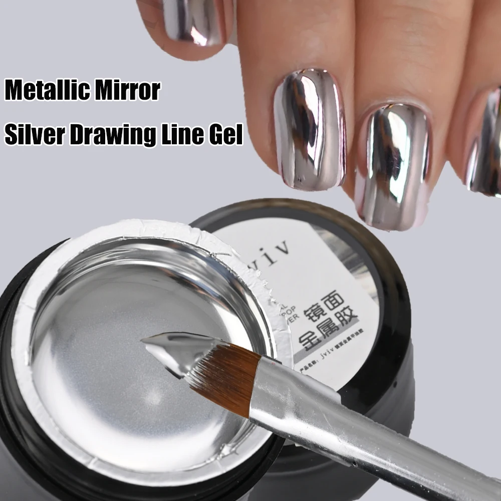 Top Trends: 8ml Super-Bright Metallic Effect Silver Mirror Nail Gel 2023&#039;s Line Flower Metal Effect Drawing Gel Silver UV Polish Varnish Shoppable Styles