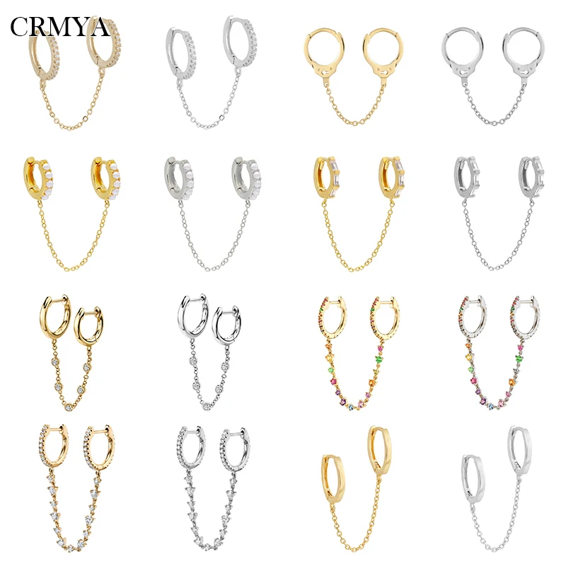 Top Trends: CRMYA 1Pc Gold Plated Hoop Earrings For Women Zircon Piercing Double Round Chain Tassel Earrings 2022 Jewelry Wholesale Shoppable Styles