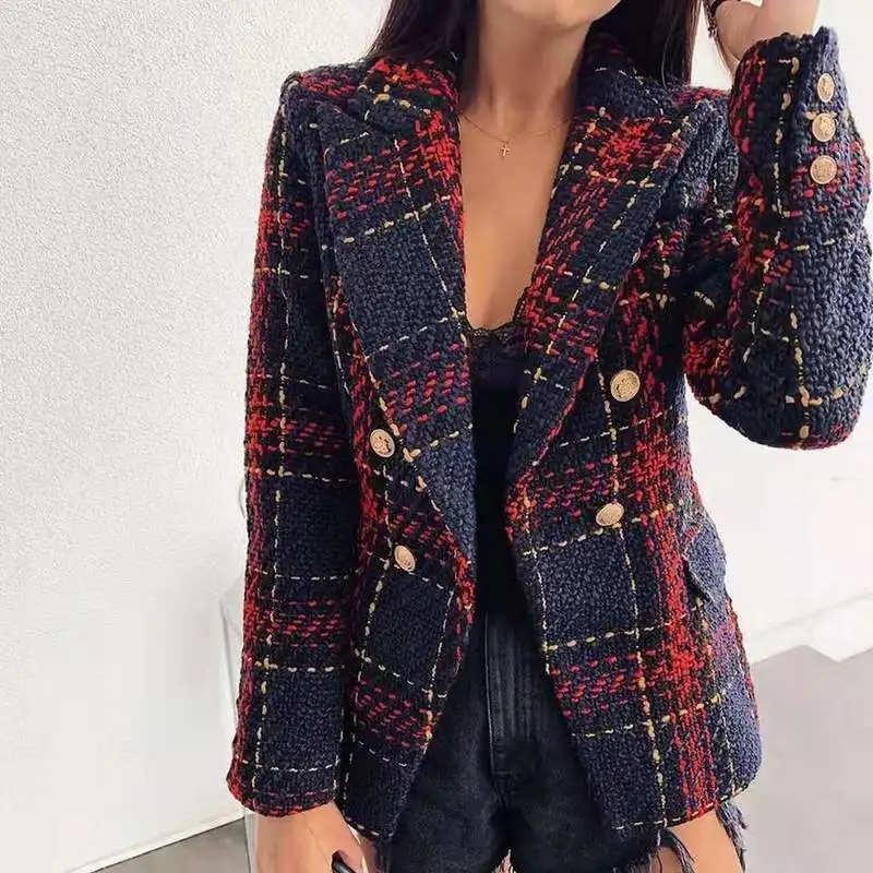 Top Trends: Women Red Tweed Tassel Houndstooth Blazer Plaid Double Breasted Suit 2023 Spring Autumn Office Lady New Fashion Casual Blazers Shoppable Styles