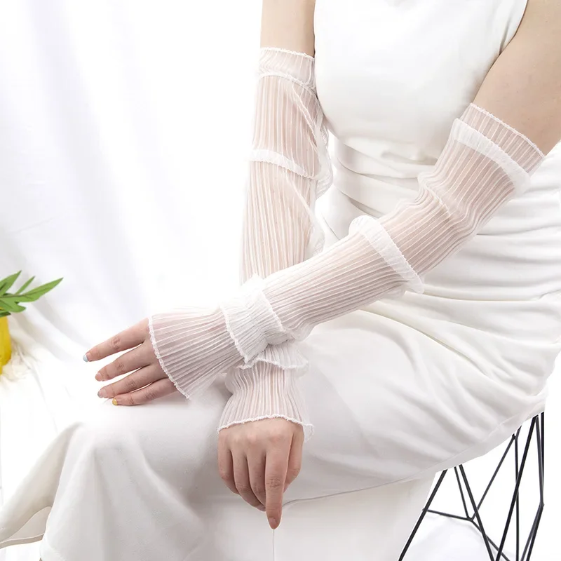 Top Trends: Summer Long Fingerless Gloves Women Outdoor Sun Protection Sleeves Thin Lace Mesh Arm Sleeve Sunscreen Uv Driving Mittens Shoppable Styles