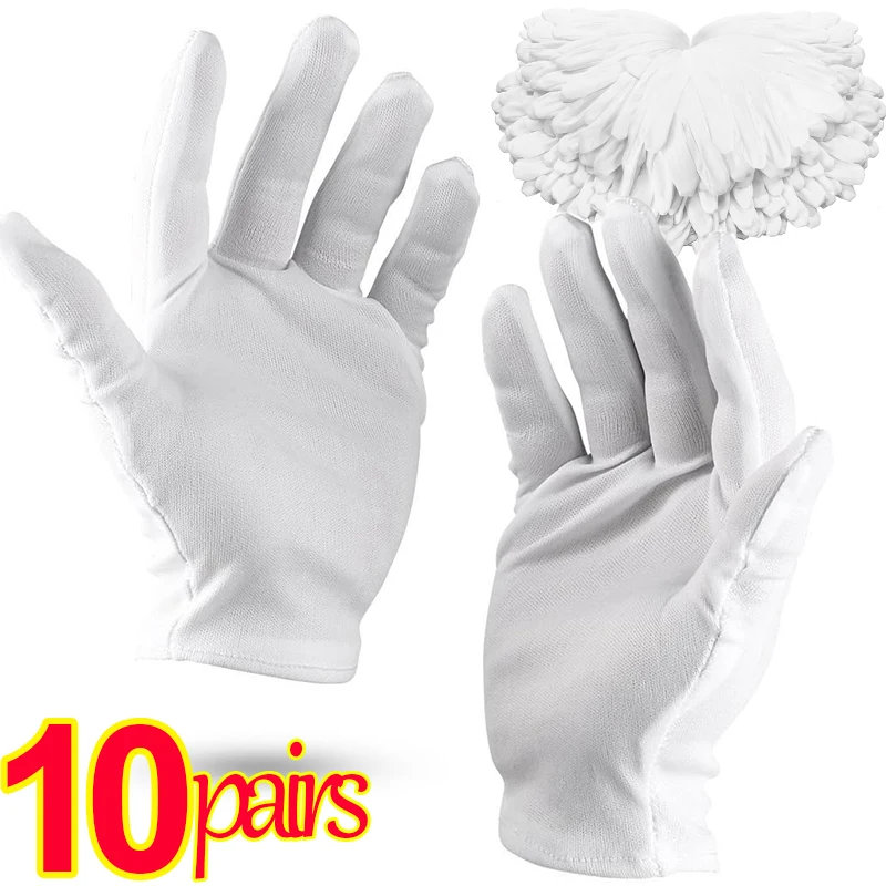 Top Trends: 1 / 10Pairs White Soft Cotton Work Gloves For Dry Hands Handling Film SPA Gloves Ceremonial Stretch Glove Household Cleaning Tools Shoppable Styles