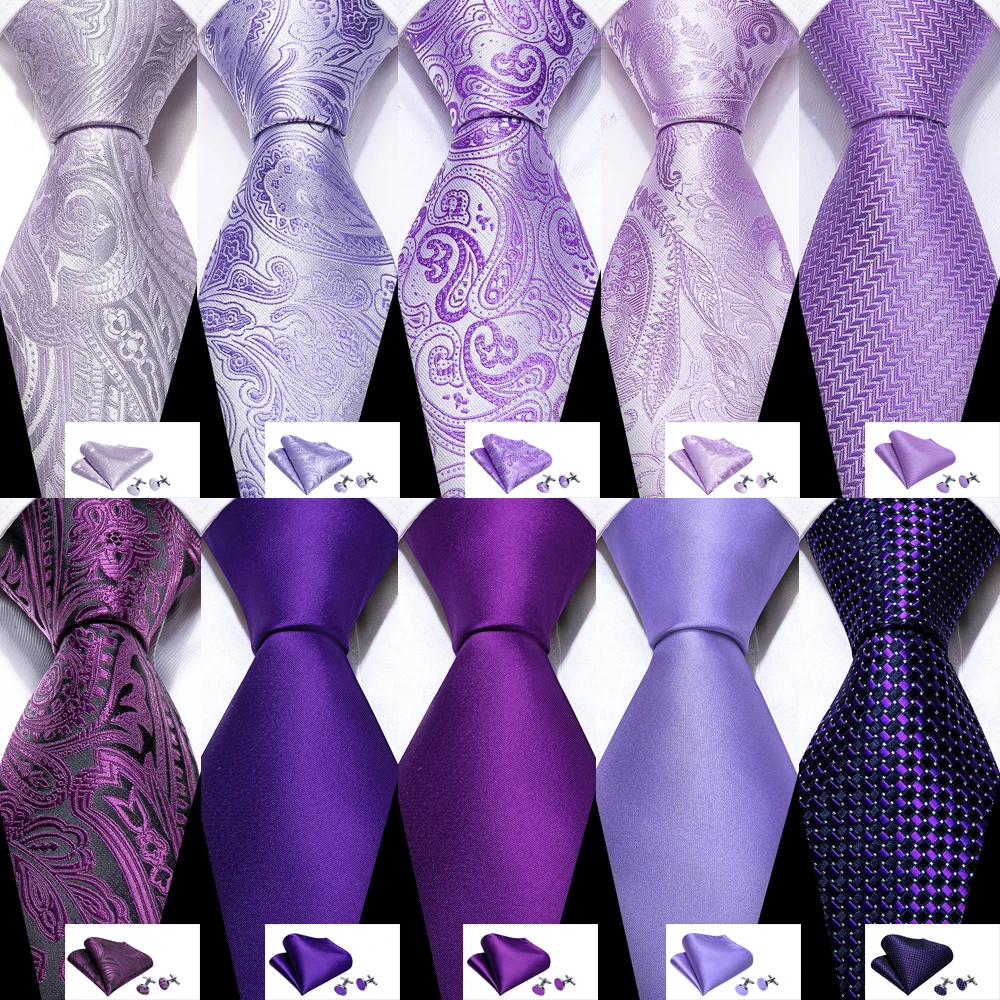 Top Trends: Male Gift Silk Men Tie Set Purple Violet Solid Paisley Striped Wedding Business Tie For Man Necktie Handky Cufflinks Barry.Wang Shoppable Styles