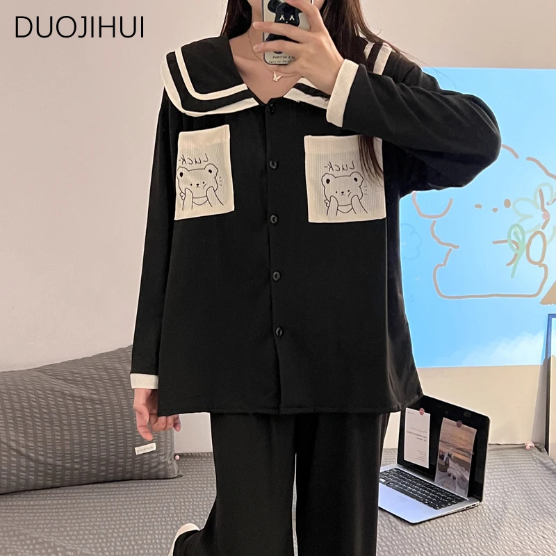 Top Trends: DUOJIHUI Ins New Sweet Single Breasted Cardigan Female Sleepwear Basic Simple Pant Fashion Two Piece Autumn Casual Women Pajamas Shoppable Styles