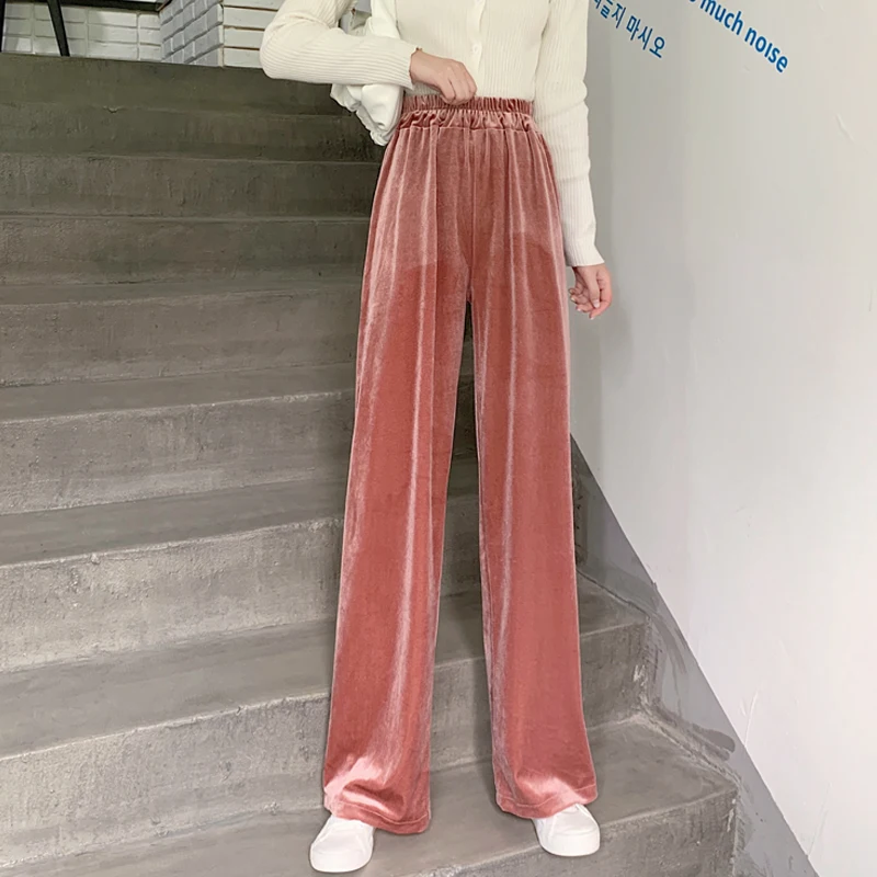 Top Trends: 2023 Autumn Straight Velour Women Pants High Waist Casual Wide Legs Pants Black Purple Loose Female Fashion Student Trousers New Shoppable Styles - Image 6