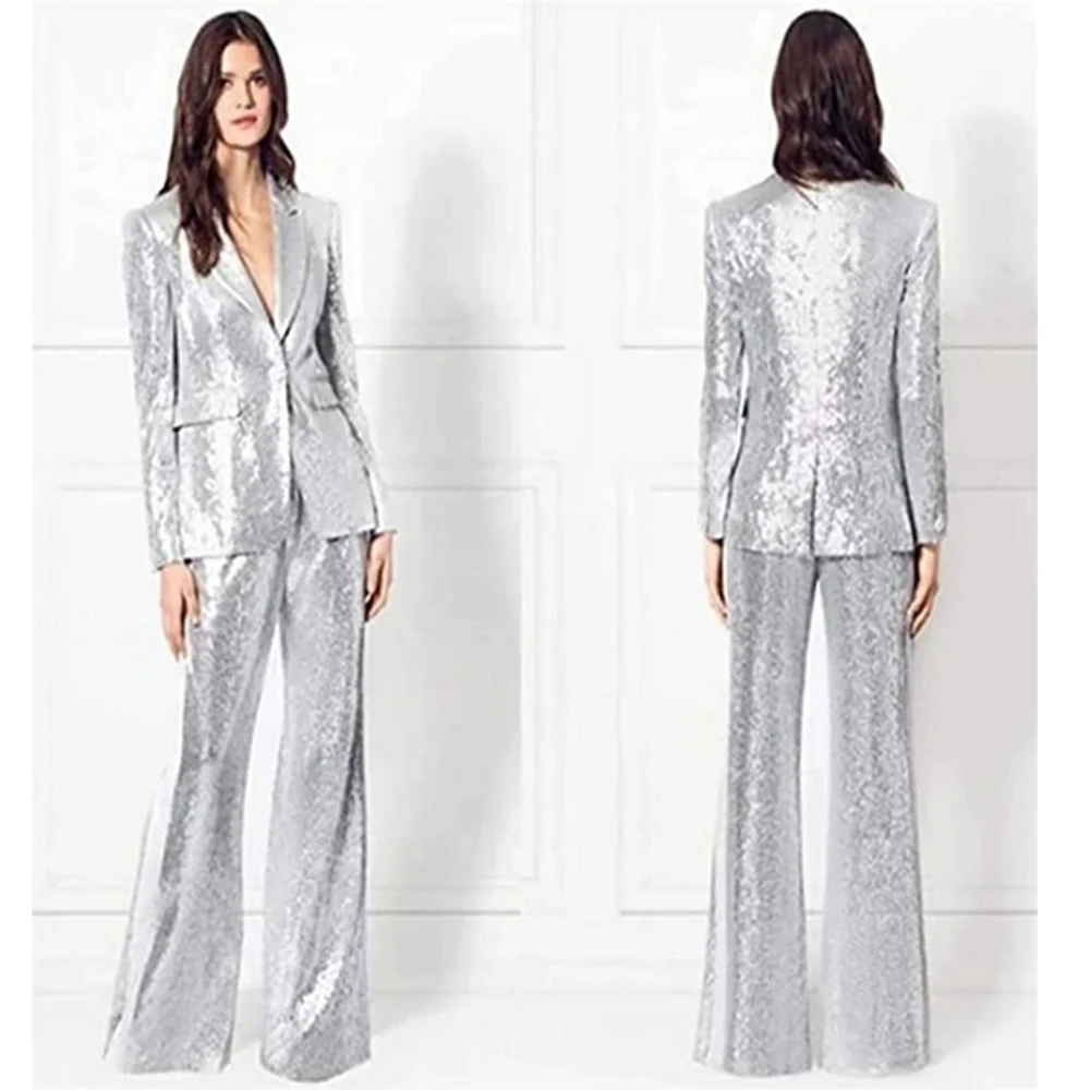 Top Trends: Women&#039;s Pants Suit Set Woman 2 Pieces Pants And Top Women&#039;s Solid Sequin Two-piece Set Elegant Commuting And Workplace Wear Shoppable Styles