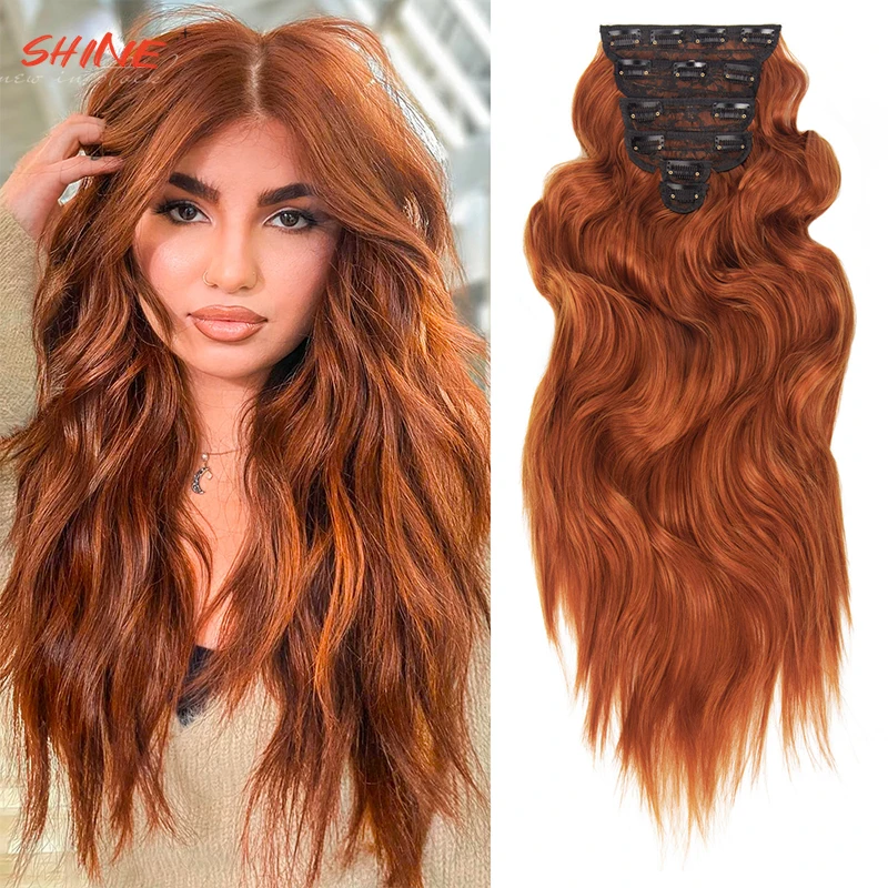 Top Trends: 6Pcs / Set Synthetic Hairpiece Long Wavy Cooper Clip In Hair Extension For Women Red Orange Natural Looking High Temperature Fiber Shoppable Styles