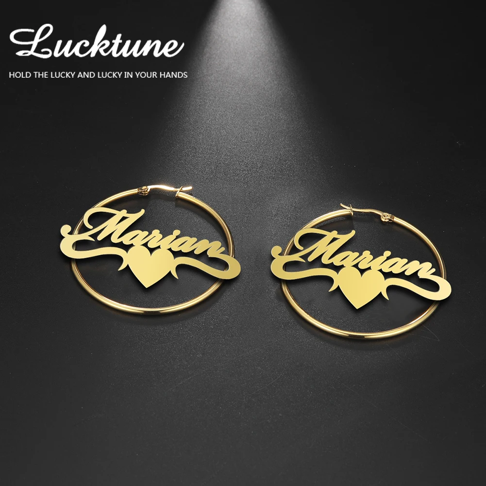 Top Trends: Lucktune Custom Name Hoop Earrings Stainless Steel Personalized Letter Nameplate Circle Earrings For Women Fashion Party Jewelry Shoppable Styles