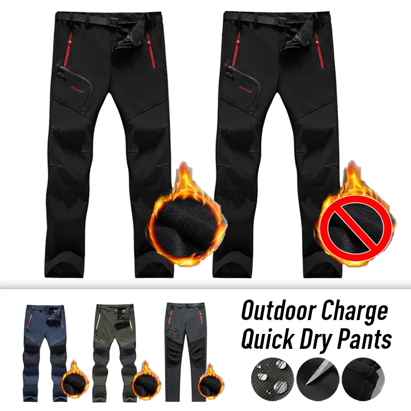 Top Trends: Men Waterproof Outdoor Cargo Pants Fleece Camping Sport Trousers Casual Male Winter Warm Plus Velvet Soft Shell Hiking Pants Shoppable Styles - Image 2