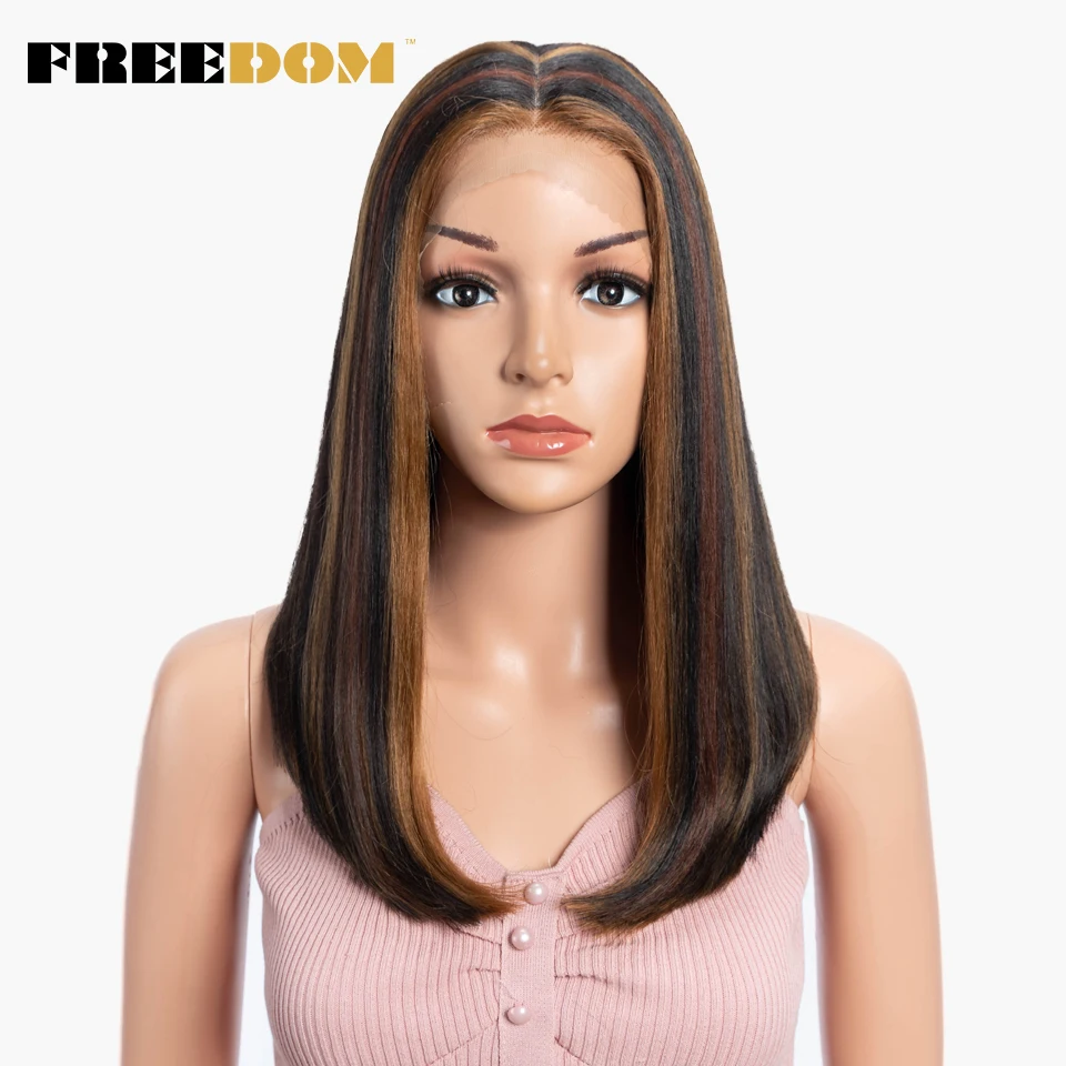 Top Trends: FREEDOM Synthetic Lace Wigs For Black Women Straight Bob Lace Wig Highlight Ombre Brown Piano Color Cosplay Wigs Heat Resistant Shoppable Styles