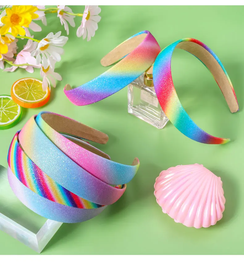 Top Trends: 2Pc Glitter Headbands For Girls Rainbow Hair Bands For Little Girl Hair Accessories Sparkly Wide Headband For Kids Cute HeadBand Shoppable Styles - Image 4