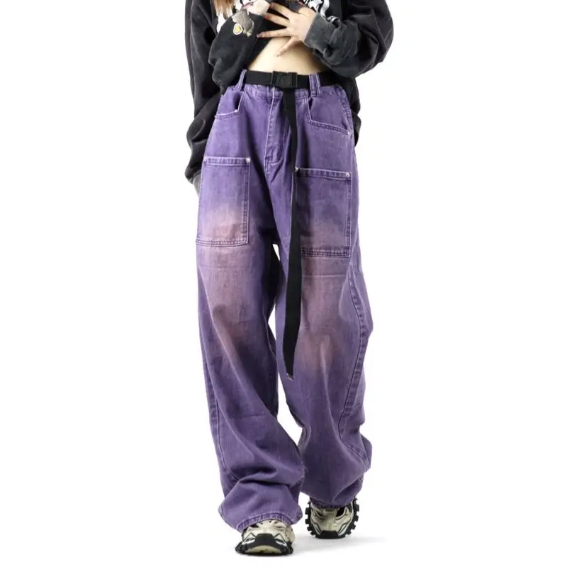 Top Trends: Vintage Purple Baggy Jeans Women Loose Wide Leg Oversize Y2k Cargo Pants Harajuku Korean Fashion Streetwear Trousers 2022 New Shoppable Styles