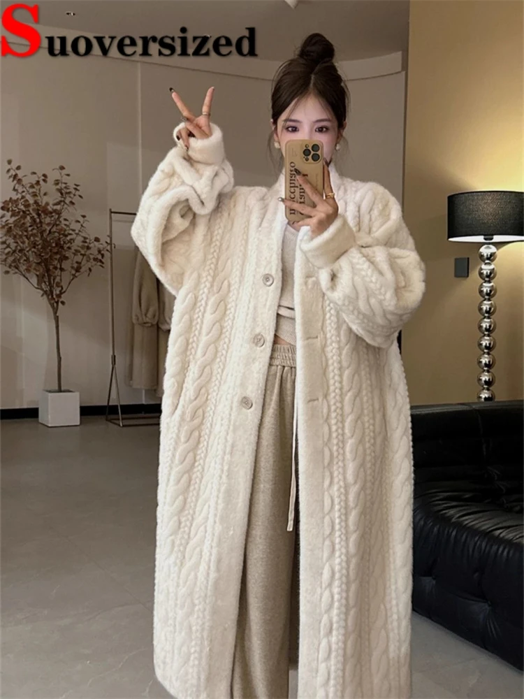 Top Trends: Thicken Imitate Mink Faux Fur Overcoats Winter Mid-length Furry Coats Luxury High Quality Twist Outerwear Women Korean Jacket Shoppable Styles