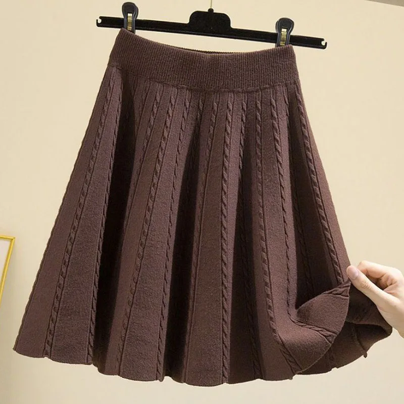 Top Trends: Spring Autumn Knitted Elastic Waist High Irregular Skirts 2023 New Screw Thread All-match Pleated Skirts For Women Korean Trend Shoppable Styles