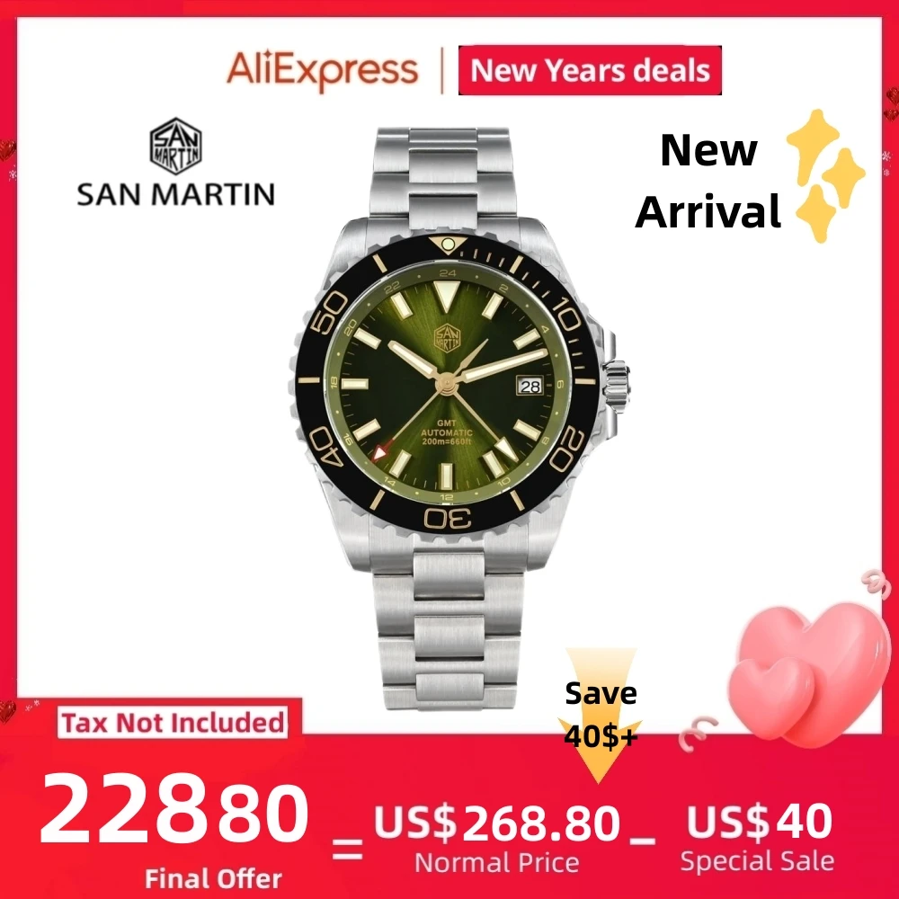 Top Trends: San Martin 39mm Automatic NH34 Men's Watch Sport GMT Diving 20Bar Enamel Dial Sapphire AR Self Winding Wristwatch Montre SN0136 Shoppable Styles