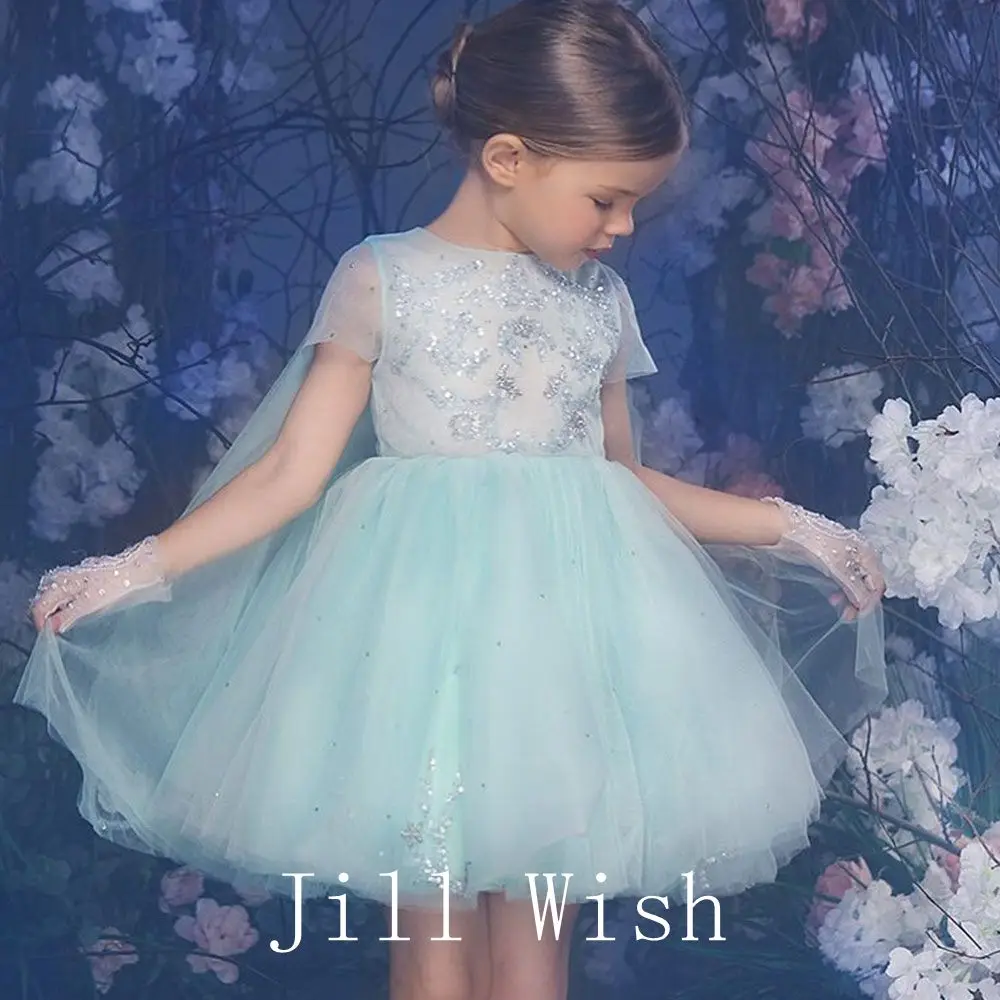 Top Trends: Jill Wish Luxury Duabi Sage Green Girl Dress With Cap Sleeve Princess Kids Wedding Birthday Party Evening Gown Communion J187 Shoppable Styles