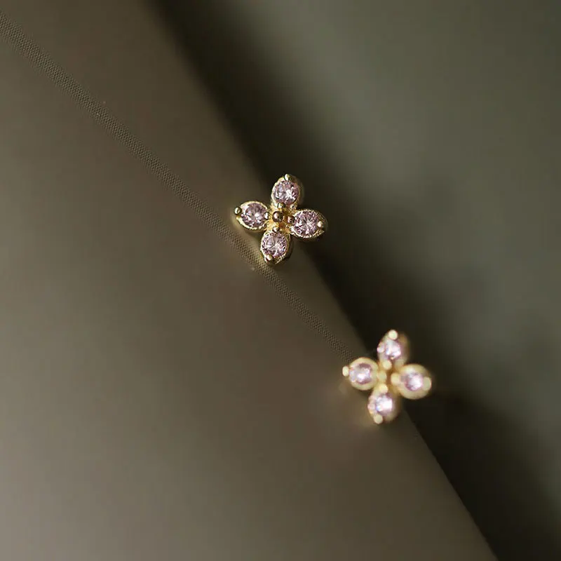 Top Trends: CCFJOYAS 925 Sterling Silver Light Pink Zircon Cross Flower Stud Earrings For Girl Minimalist Cute Small Studs Piercing Jewelry Shoppable Styles - Image 5