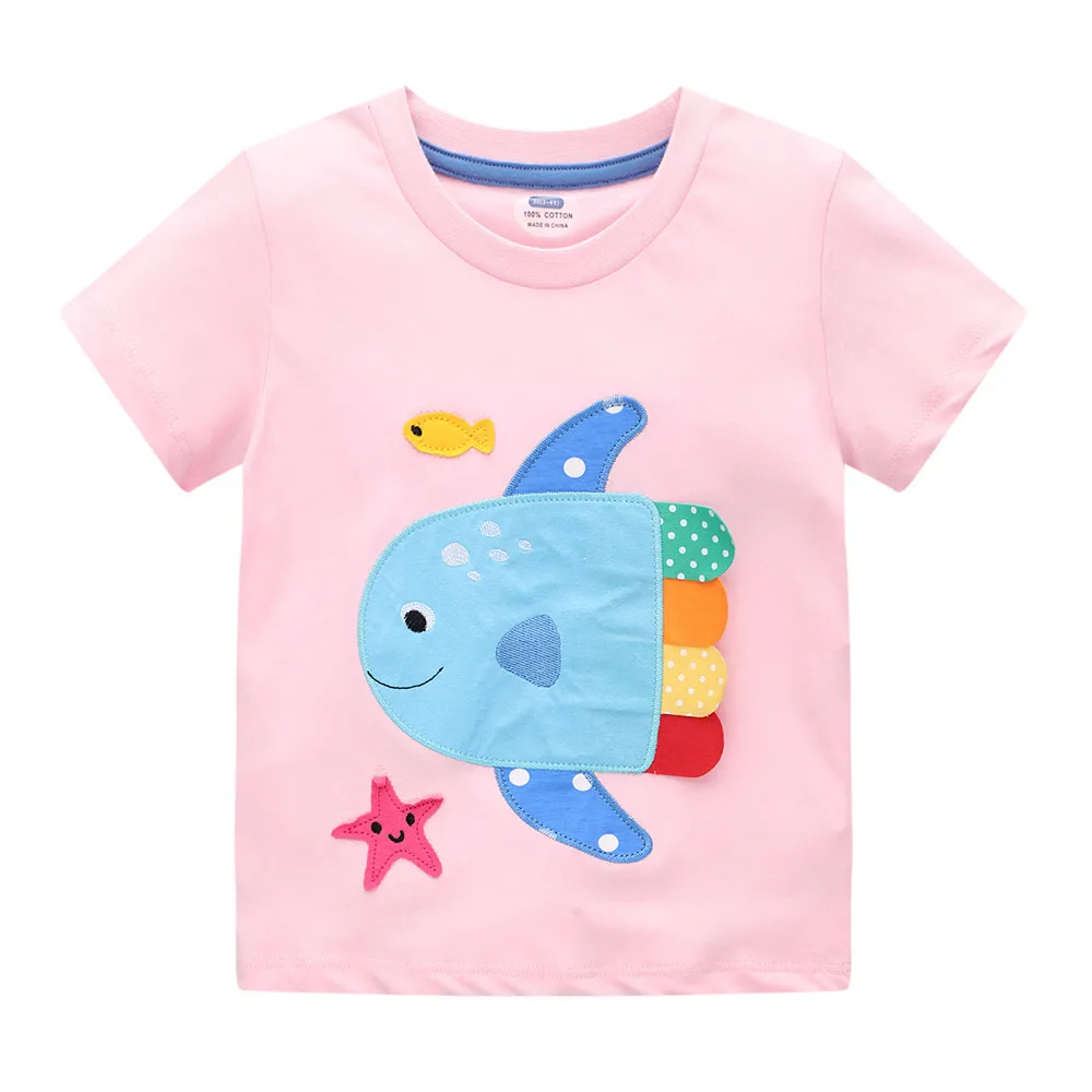 Top Trends: Jumping Meters 2-7T Animals Embroidery Girls Tees Cotton Summer Toddler Clothes Kids Tops Short Sleeve Baby Children's Tshirts Shoppable Styles