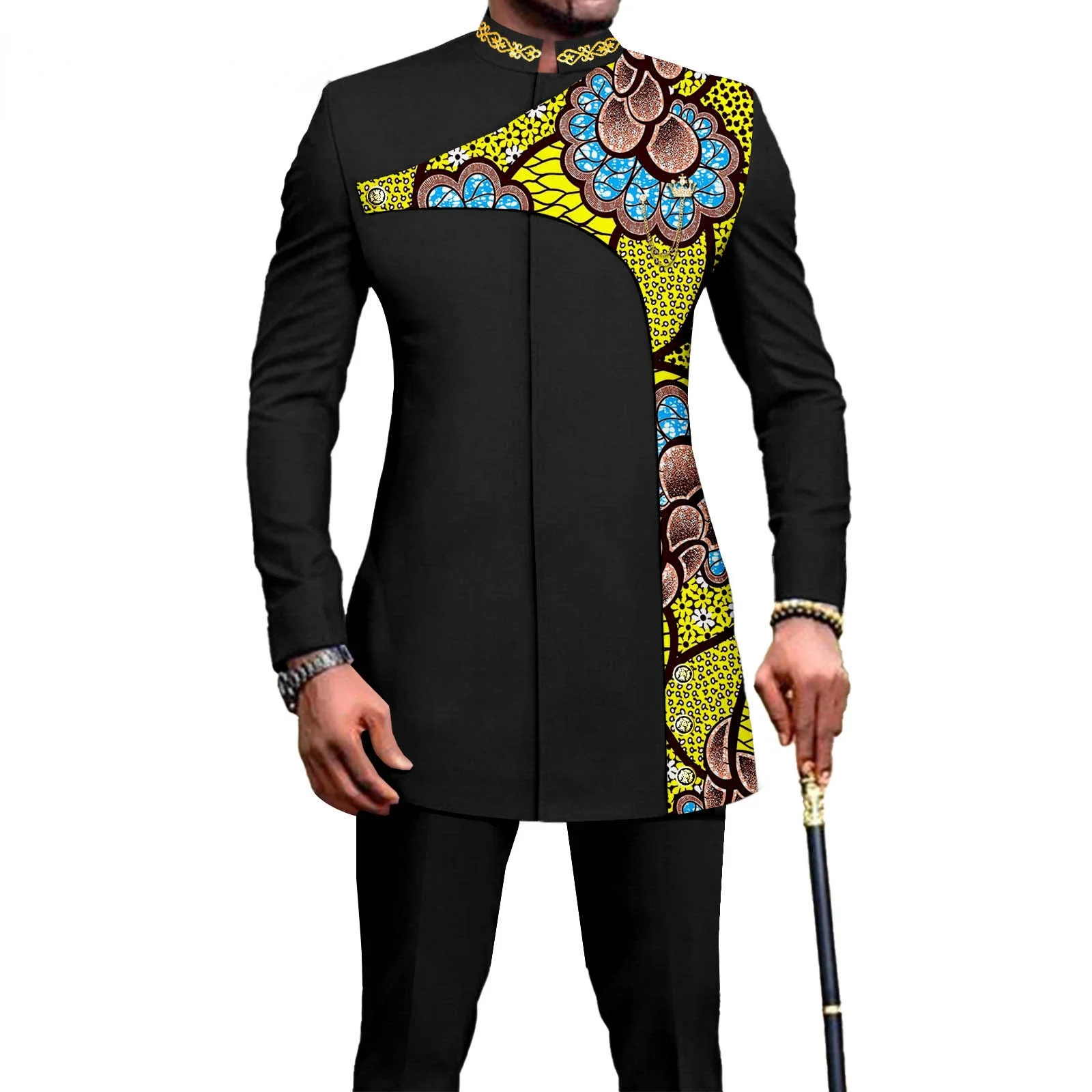 Top Trends: Bazin Riche African Traditional Clothing For Men Zip Shirts And Pants 2 Piece Set Formal Suit For Wedding Evening A2316036 Shoppable Styles - Image 2